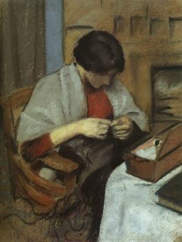 August Macke : Elisabeth Gerhard sewing